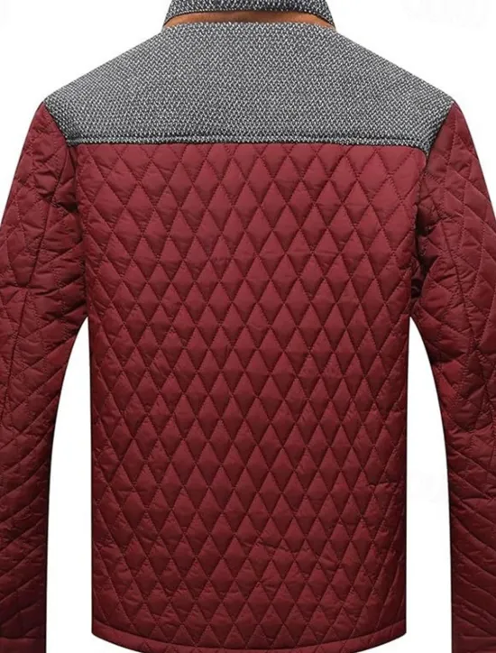 OUKU Men's Puffer Jacket Casual Jacket Daily Vacation Warm Pocket Fall & Winter Color Block Fashion Classic Stand Collar Regular Black Wine Navy Blue Brown Khaki Jacket