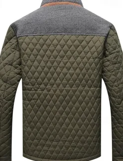 OUKU Men's Puffer Jacket Casual Jacket Daily Vacation Warm Pocket Fall & Winter Color Block Fashion Classic Stand Collar Regular Black Wine Navy Blue Brown Khaki Jacket