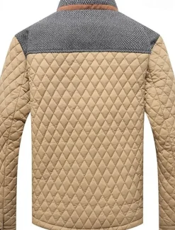 OUKU Men's Puffer Jacket Casual Jacket Daily Vacation Warm Pocket Fall & Winter Color Block Fashion Classic Stand Collar Regular Black Wine Navy Blue Brown Khaki Jacket