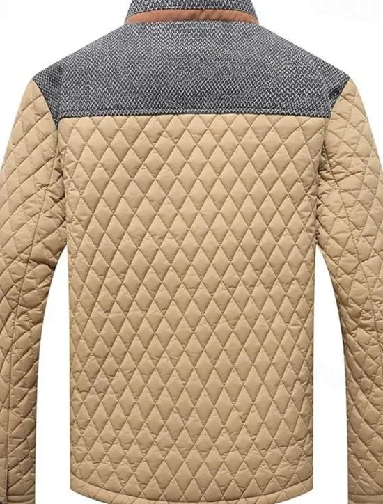 OUKU Men's Puffer Jacket Casual Jacket Daily Vacation Warm Pocket Fall & Winter Color Block Fashion Classic Stand Collar Regular Black Wine Navy Blue Brown Khaki Jacket