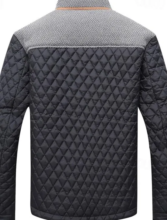 OUKU Men's Puffer Jacket Casual Jacket Daily Vacation Warm Pocket Fall & Winter Color Block Fashion Classic Stand Collar Regular Black Wine Navy Blue Brown Khaki Jacket