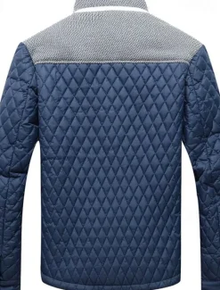 OUKU Men's Puffer Jacket Casual Jacket Daily Vacation Warm Pocket Fall & Winter Color Block Fashion Classic Stand Collar Regular Black Wine Navy Blue Brown Khaki Jacket