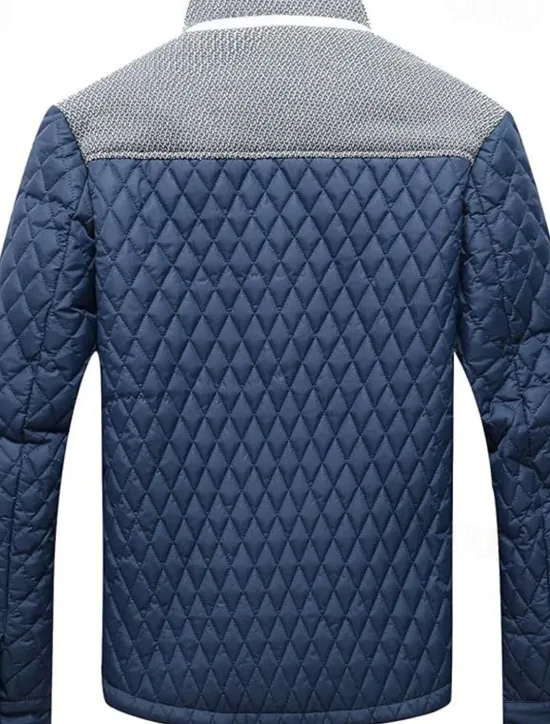 OUKU Men's Puffer Jacket Casual Jacket Daily Vacation Warm Pocket Fall & Winter Color Block Fashion Classic Stand Collar Regular Black Wine Navy Blue Brown Khaki Jacket