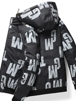 Outlet OUKU Men's Puffer Jacket Hoodie Coat Padded Zipper Pocket Print Sports Outdoor Regular Outdoor Casual / Daily Winter Letter Black Yellow Red Khaki Puffer Jacket