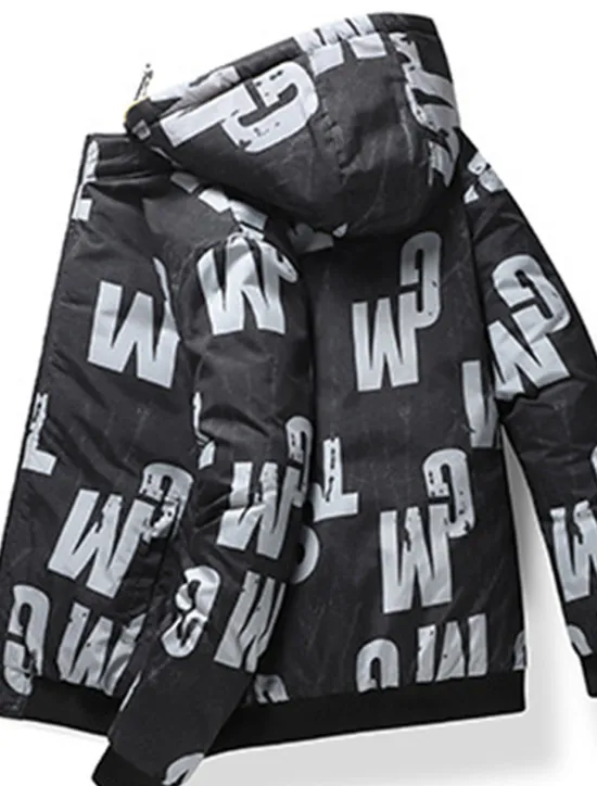 Outlet OUKU Men's Puffer Jacket Hoodie Coat Padded Zipper Pocket Print Sports Outdoor Regular Outdoor Casual / Daily Winter Letter Black Yellow Red Khaki Puffer Jacket