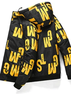 Outlet OUKU Men's Puffer Jacket Hoodie Coat Padded Zipper Pocket Print Sports Outdoor Regular Outdoor Casual / Daily Winter Letter Black Yellow Red Khaki Puffer Jacket