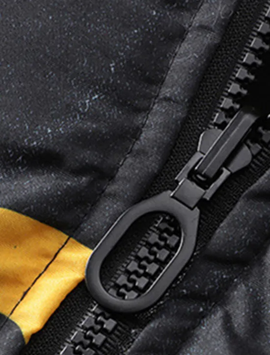 Outlet OUKU Men's Puffer Jacket Hoodie Coat Padded Zipper Pocket Print Sports Outdoor Regular Outdoor Casual / Daily Winter Letter Black Yellow Red Khaki Puffer Jacket
