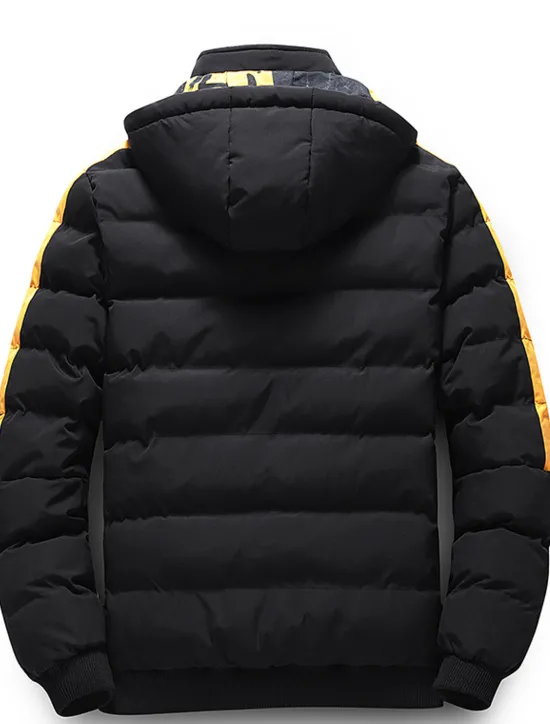 Outlet OUKU Men's Puffer Jacket Hoodie Coat Padded Zipper Pocket Print Sports Outdoor Regular Outdoor Casual / Daily Winter Letter Black Yellow Red Khaki Puffer Jacket