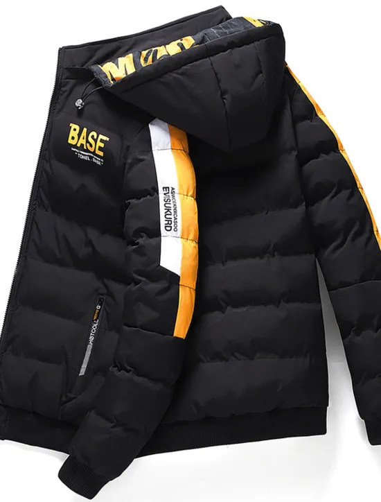 Outlet OUKU Men's Puffer Jacket Hoodie Coat Padded Zipper Pocket Print Sports Outdoor Regular Outdoor Casual / Daily Winter Letter Black Yellow Red Khaki Puffer Jacket