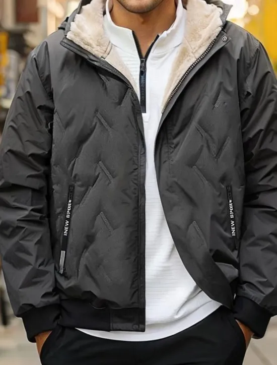Online OUKU Men's Puffer Jacket Padded Pocket Full Zip Christmas Outdoor Street Regular Neutral Fashion Daily Winter Solid Color Black Gray Puffer Jacket