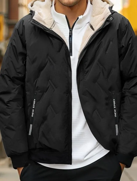 Online OUKU Men's Puffer Jacket Padded Pocket Full Zip Christmas Outdoor Street Regular Neutral Fashion Daily Winter Solid Color Black Gray Puffer Jacket
