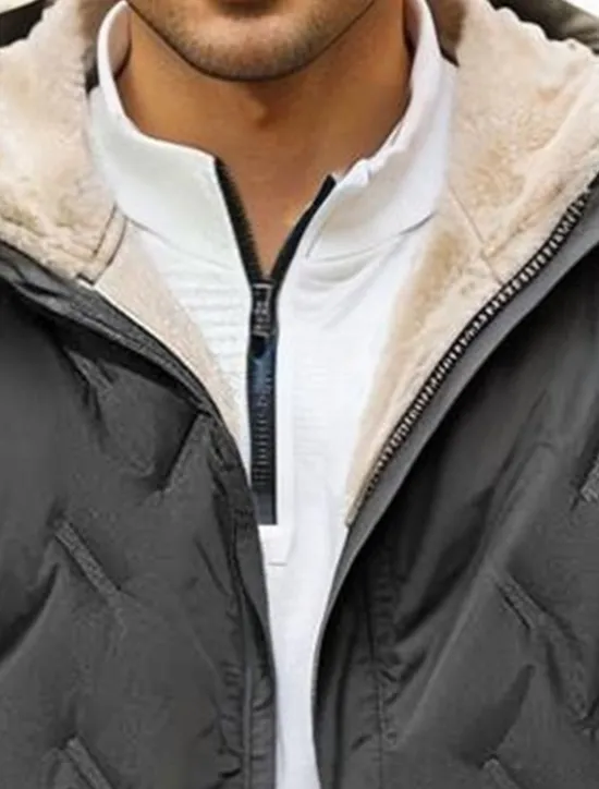 Online OUKU Men's Puffer Jacket Padded Pocket Full Zip Christmas Outdoor Street Regular Neutral Fashion Daily Winter Solid Color Black Gray Puffer Jacket