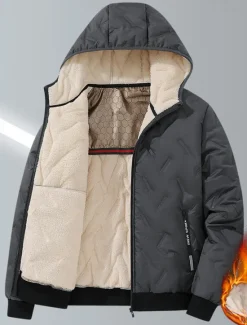 Online OUKU Men's Puffer Jacket Padded Pocket Full Zip Christmas Outdoor Street Regular Neutral Fashion Daily Winter Solid Color Black Gray Puffer Jacket