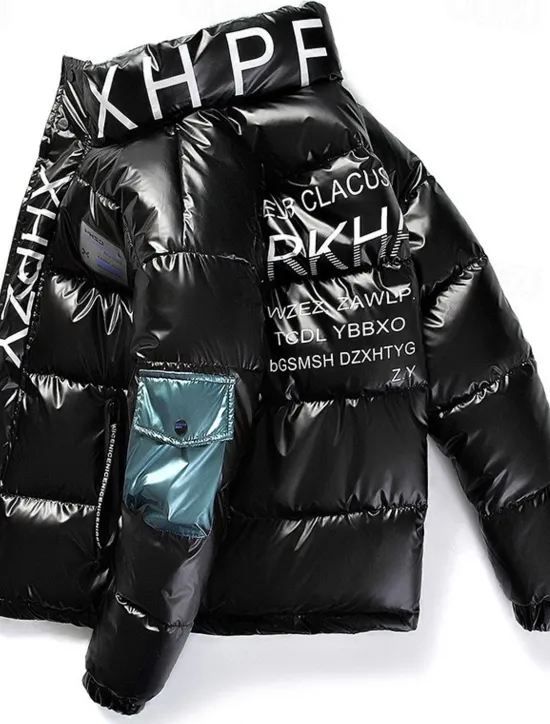 Hot OUKU Men's Puffer Jacket Padded Parka Pocket Print Zipper Pocket Sports Outdoor Traveling Short Chic & Modern Outdoor Casual / Daily Winter Letter Silver Black Yellow Puffer Jacket
