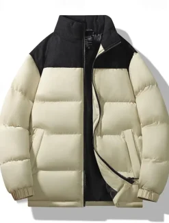 Outlet OUKU Men's Puffer Jacket Padded Pocket Color Block Party Christmas Outdoor Regular Neutral Fashion Daily Winter Solid Color Black White Purple Green Puffer Jacket