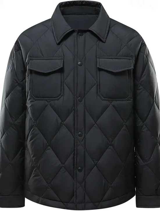 Sale OUKU Men's Puffer Jacket Quilted Jacket Padded Classic Style Polyster Pocket Outdoor Date Casual Daily Regular Fashion Casual Thermal Warm Windproof Winter Plain Black Green Puffer Jacket