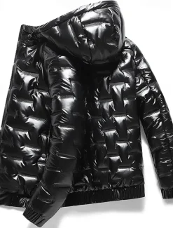Clearance OUKU Men's Puffer Jacket Quilted Jacket Hoodie Jacket Cardigan Slim Fit Casual Daily Regular Casual Daily Trendy Waterproof Windproof Warm Fall Winter Solid Color Silver Black Puffer Jacket