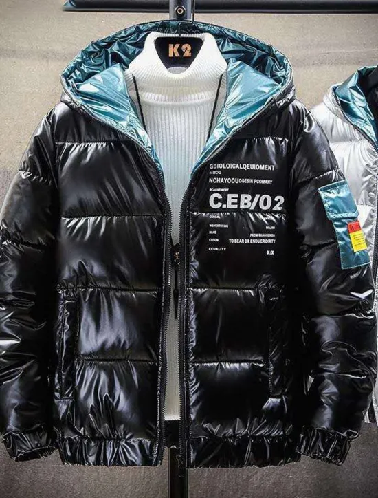 Discount OUKU Men's Puffer Jacket Quilted Jacket Padded Cardigan Zipper Pocket Print Vacation Going out Weekend Outdoor Casual / Daily Winter Letter Silver Black Puffer Jacket