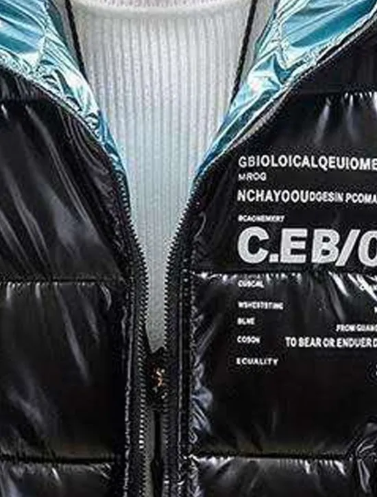 Discount OUKU Men's Puffer Jacket Quilted Jacket Padded Cardigan Zipper Pocket Print Vacation Going out Weekend Outdoor Casual / Daily Winter Letter Silver Black Puffer Jacket