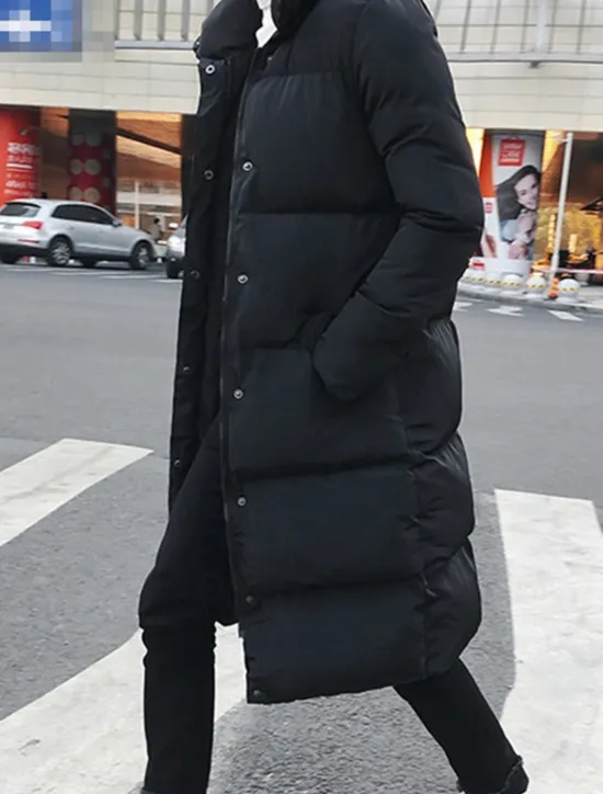 Online OUKU Men's Puffer Jacket Quilted Jacket Padded Jacket Pocket Polyester Fibre Fleece lined Daily Wear Date Vacation Long Fashion Casual Comfortable Thermal Warm Fall & Winter Solid / Plain Color Black