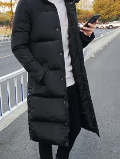 Online OUKU Men's Puffer Jacket Quilted Jacket Padded Jacket Pocket Polyester Fibre Fleece lined Daily Wear Date Vacation Long Fashion Casual Comfortable Thermal Warm Fall & Winter Solid / Plain Color Black