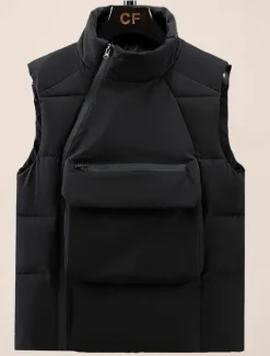 Hot OUKU Men's Puffer Vest Daily Casual Spring & Fall Pocket Polyester Comfortable Solid Color Pullover Regular Fit Black Gray Vest