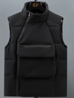 Hot OUKU Men's Puffer Vest Daily Casual Spring & Fall Pocket Polyester Comfortable Solid Color Pullover Regular Fit Black Gray Vest