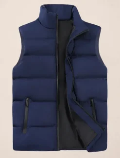 OUKU Men's Puffer Vest Daily Casual Fall & Winter Zipper Pocket Polyester Comfortable Plain Zipper Stand Collar Regular Fit Black Burgundy Khaki Dark Blue Vest