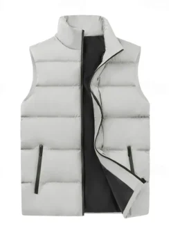 OUKU Men's Puffer Vest Daily Casual Fall & Winter Zipper Pocket Polyester Comfortable Plain Zipper Stand Collar Regular Fit Black Burgundy Khaki Dark Blue Vest