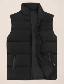 OUKU Men's Puffer Vest Daily Casual Fall & Winter Zipper Pocket Polyester Comfortable Plain Zipper Stand Collar Regular Fit Black Burgundy Khaki Dark Blue Vest
