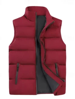 OUKU Men's Puffer Vest Daily Casual Fall & Winter Zipper Pocket Polyester Comfortable Plain Zipper Stand Collar Regular Fit Black Burgundy Khaki Dark Blue Vest