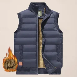 Discount OUKU Men's Puffer Vest Daily Casual Fall & Winter Pocket Polyester Warm Solid Color Zipper Stand Collar Regular Fit Black Dark Navy Blue Khaki Vest