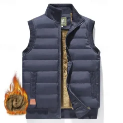 Discount OUKU Men's Puffer Vest Daily Casual Fall & Winter Pocket Polyester Warm Solid Color Zipper Stand Collar Regular Fit Black Dark Navy Blue Khaki Vest