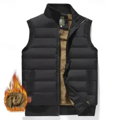 Discount OUKU Men's Puffer Vest Daily Casual Fall & Winter Pocket Polyester Warm Solid Color Zipper Stand Collar Regular Fit Black Dark Navy Blue Khaki Vest