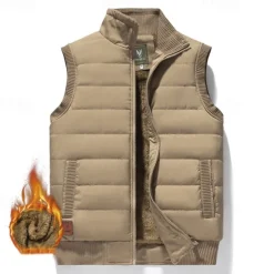 Discount OUKU Men's Puffer Vest Daily Casual Fall & Winter Pocket Polyester Warm Solid Color Zipper Stand Collar Regular Fit Black Dark Navy Blue Khaki Vest