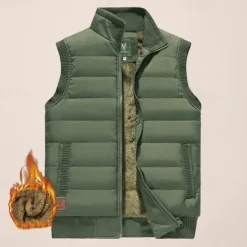 Discount OUKU Men's Puffer Vest Daily Casual Fall & Winter Pocket Polyester Warm Solid Color Zipper Stand Collar Regular Fit Black Dark Navy Blue Khaki Vest