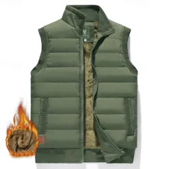 Discount OUKU Men's Puffer Vest Daily Casual Fall & Winter Pocket Polyester Warm Solid Color Zipper Stand Collar Regular Fit Black Dark Navy Blue Khaki Vest