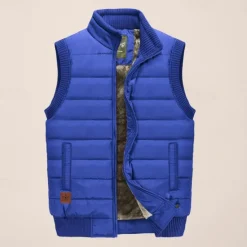 Discount OUKU Men's Puffer Vest Daily Casual Fall & Winter Pocket Polyester Warm Solid Color Zipper Stand Collar Regular Fit Black Dark Navy Blue Khaki Vest