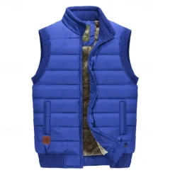 Discount OUKU Men's Puffer Vest Daily Casual Fall & Winter Pocket Polyester Warm Solid Color Zipper Stand Collar Regular Fit Black Dark Navy Blue Khaki Vest