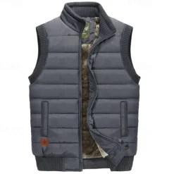 Discount OUKU Men's Puffer Vest Daily Casual Fall & Winter Pocket Polyester Warm Solid Color Zipper Stand Collar Regular Fit Black Dark Navy Blue Khaki Vest