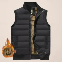 Discount OUKU Men's Puffer Vest Daily Casual Fall & Winter Pocket Polyester Warm Solid Color Zipper Stand Collar Regular Fit Black Dark Navy Blue Khaki Vest