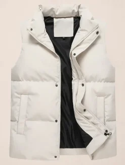 Best OUKU Men's Puffer Vest Daily Casual Fall & Winter Pocket Polyester Comfortable Plain Zipper Stand Collar Black Pink Blue Khaki Vest