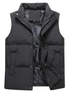 Best OUKU Men's Puffer Vest Daily Casual Fall & Winter Pocket Polyester Comfortable Plain Zipper Stand Collar Black Pink Blue Khaki Vest