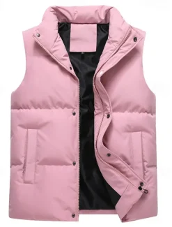 Best OUKU Men's Puffer Vest Daily Casual Fall & Winter Pocket Polyester Comfortable Plain Zipper Stand Collar Black Pink Blue Khaki Vest