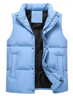 Best OUKU Men's Puffer Vest Daily Casual Fall & Winter Pocket Polyester Comfortable Plain Zipper Stand Collar Black Pink Blue Khaki Vest