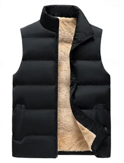 New OUKU Men's Puffer Vest Daily Casual Spring & Fall Pocket Polyester Comfortable Solid Color Zipper Stand Collar Regular Fit Black Red Dark Blue Vest