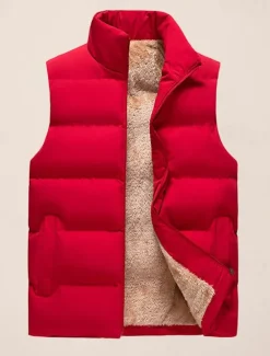 New OUKU Men's Puffer Vest Daily Casual Spring & Fall Pocket Polyester Comfortable Solid Color Zipper Stand Collar Regular Fit Black Red Dark Blue Vest