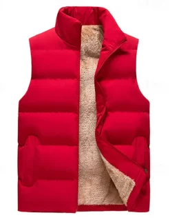 New OUKU Men's Puffer Vest Daily Casual Spring & Fall Pocket Polyester Comfortable Solid Color Zipper Stand Collar Regular Fit Black Red Dark Blue Vest