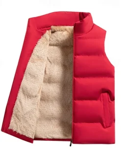 New OUKU Men's Puffer Vest Daily Casual Spring & Fall Pocket Polyester Comfortable Solid Color Zipper Stand Collar Regular Fit Black Red Dark Blue Vest