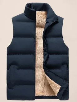 New OUKU Men's Puffer Vest Daily Casual Spring & Fall Pocket Polyester Comfortable Solid Color Zipper Stand Collar Regular Fit Black Red Dark Blue Vest